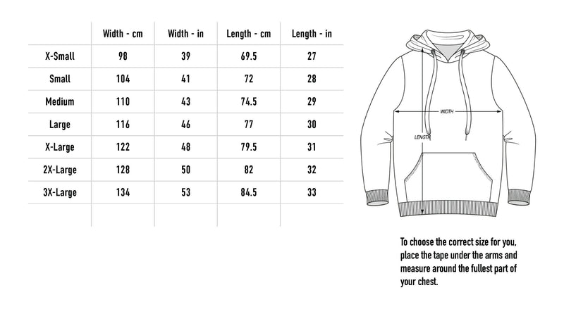 Size chart for My Mistakes Hoodie - Bone