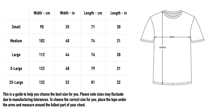Size chart for Ellipsis Tie Dye Tee - Blue